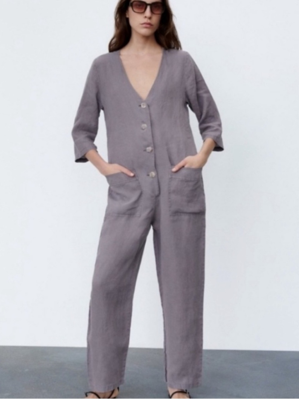 Zara Gray Lillian 100%Linen Button Front
Minimalist Women’s Jumpsuit NWOT S